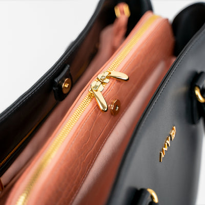 Bag L - Black Croco Peach